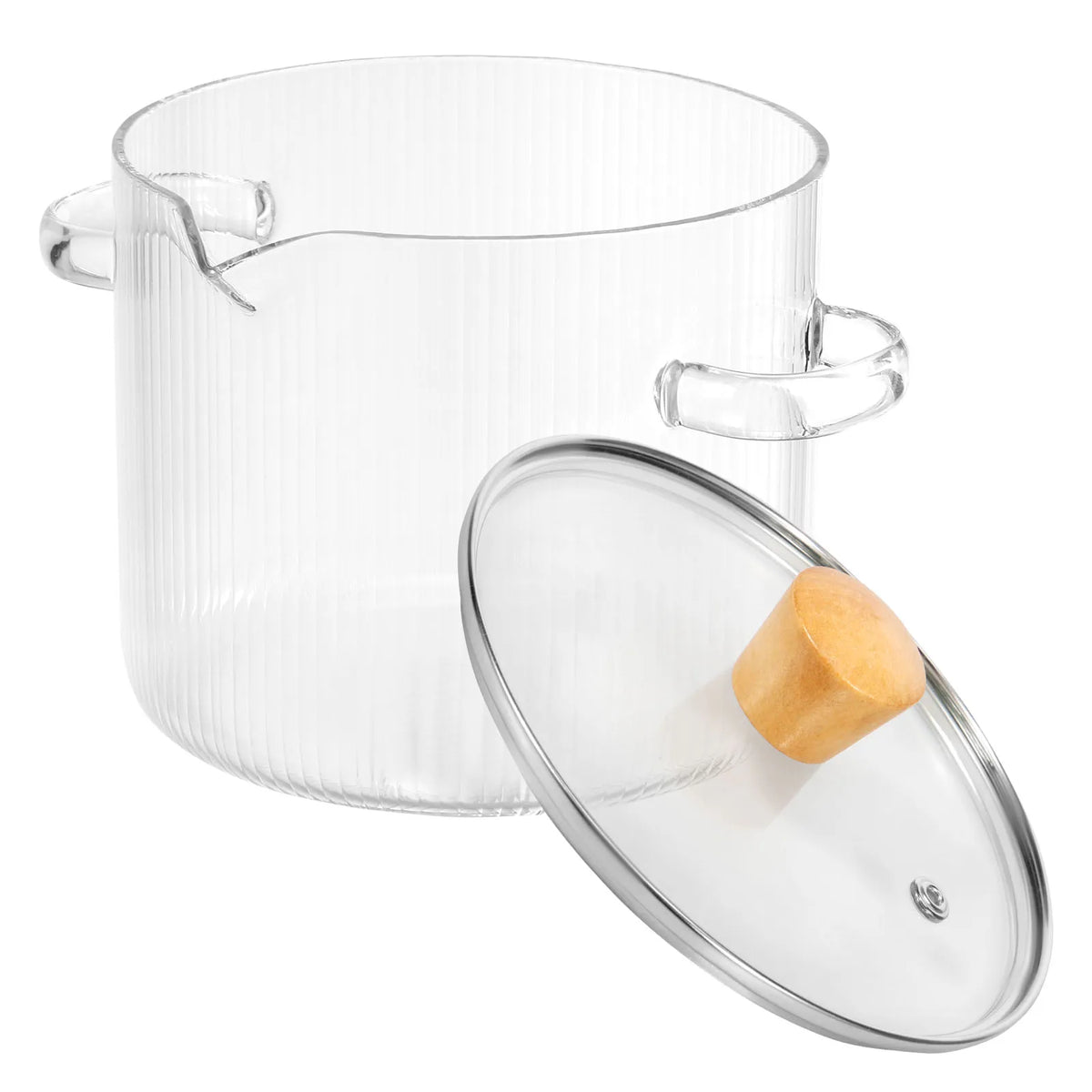 Clear glass cooking pot with lid