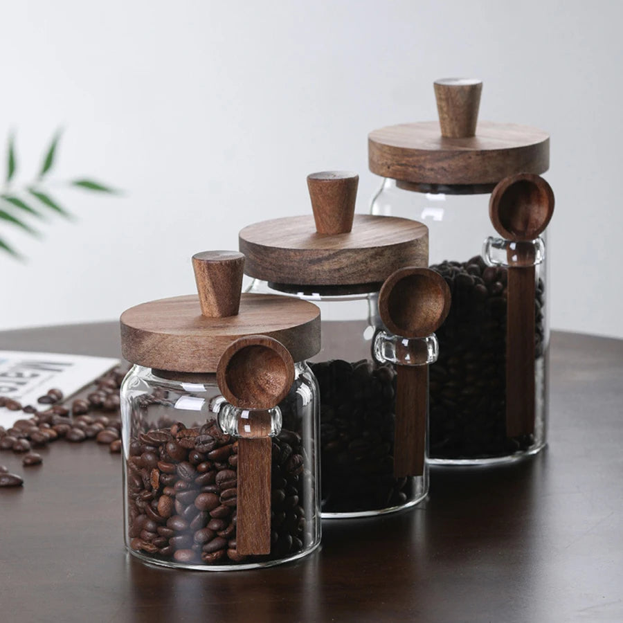 Glass Storage Jars with Wooden Lids