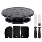 Black cake turntable with scrapers and palette knives
