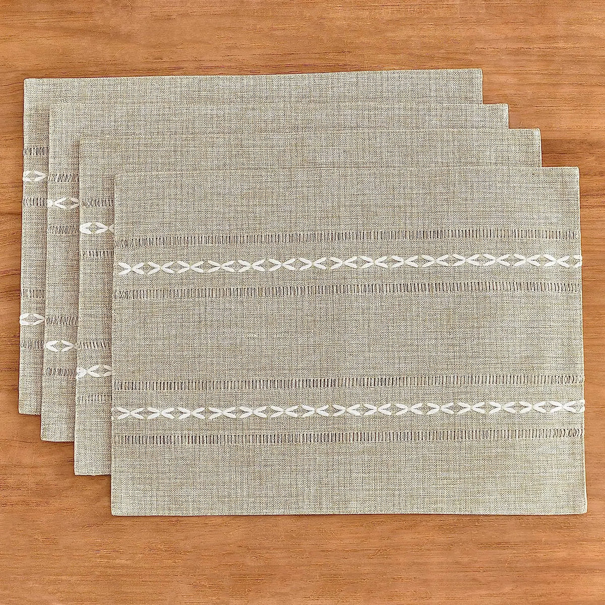 Hemstitched Cotton Linen Placemats, Set of 4