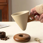 Ceramic Coffee Mug with Wooden Handle