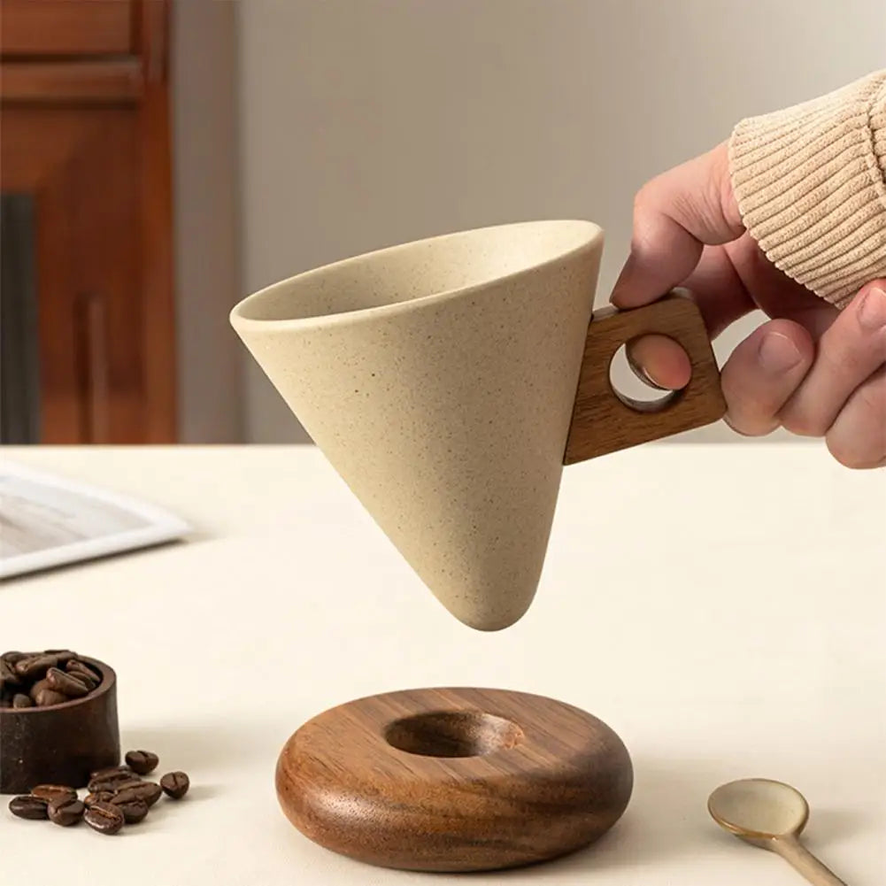 Ceramic Coffee Mug with Wooden Handle