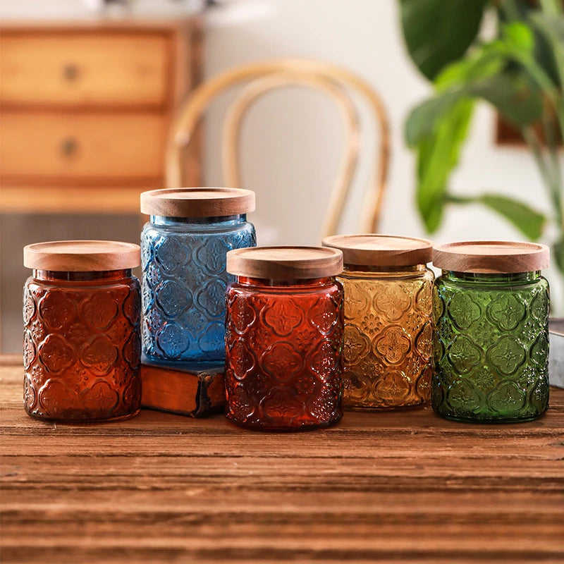 Glass Kitchen Storage Jar with Wood Lid