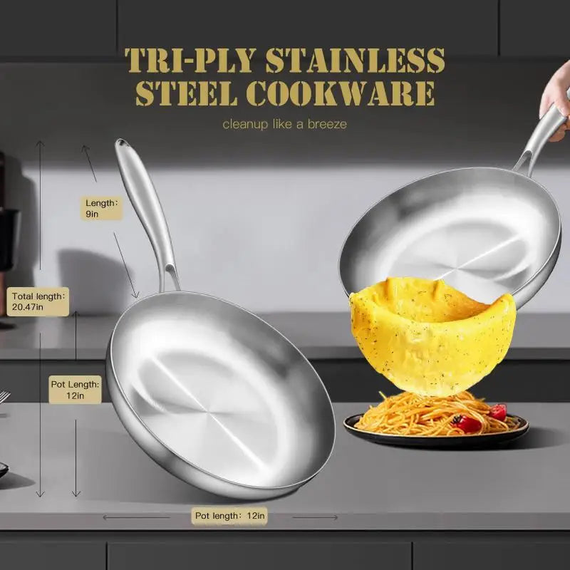 Uncoated Stainless Steel Frying Pan