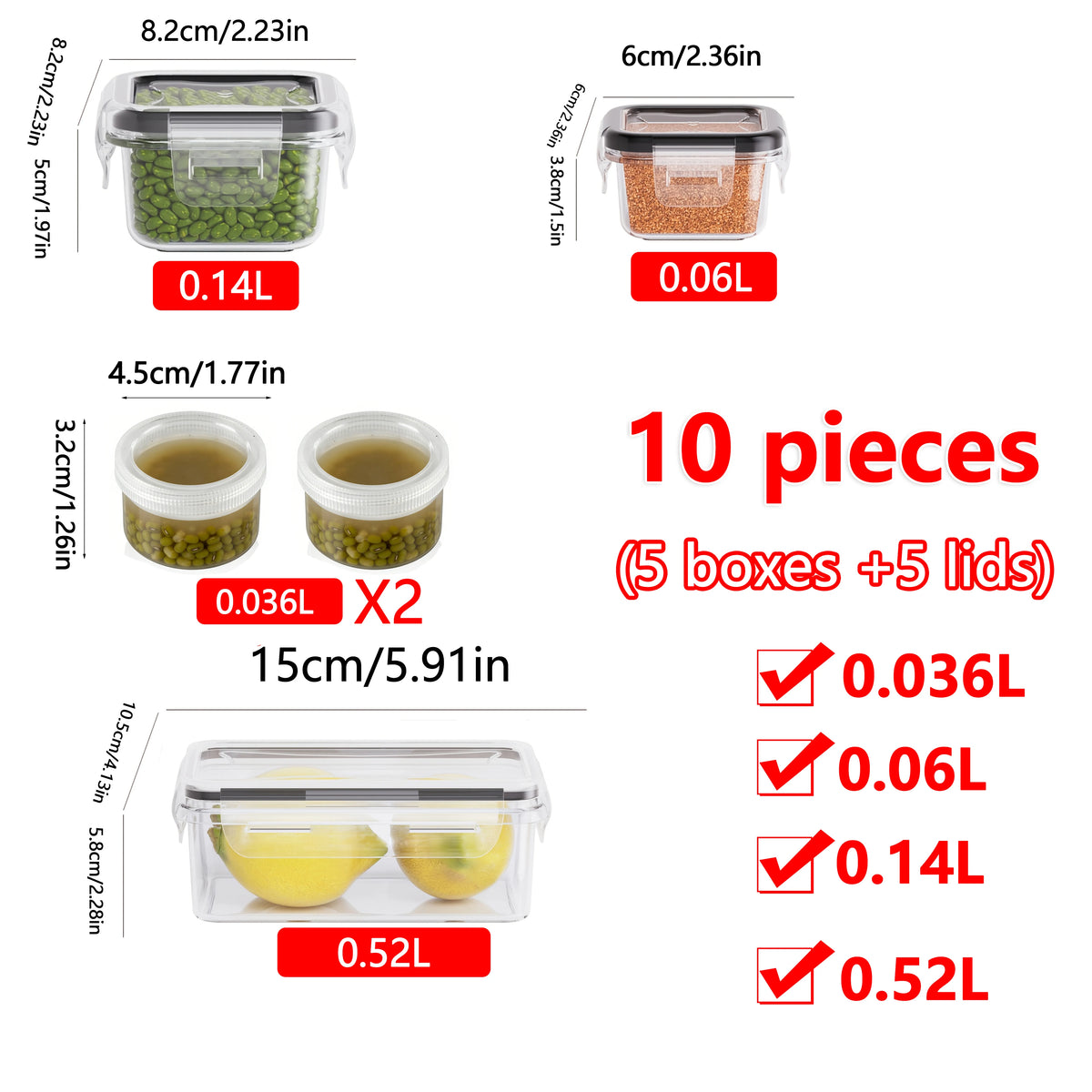 Food Storage Containers, Set of 10