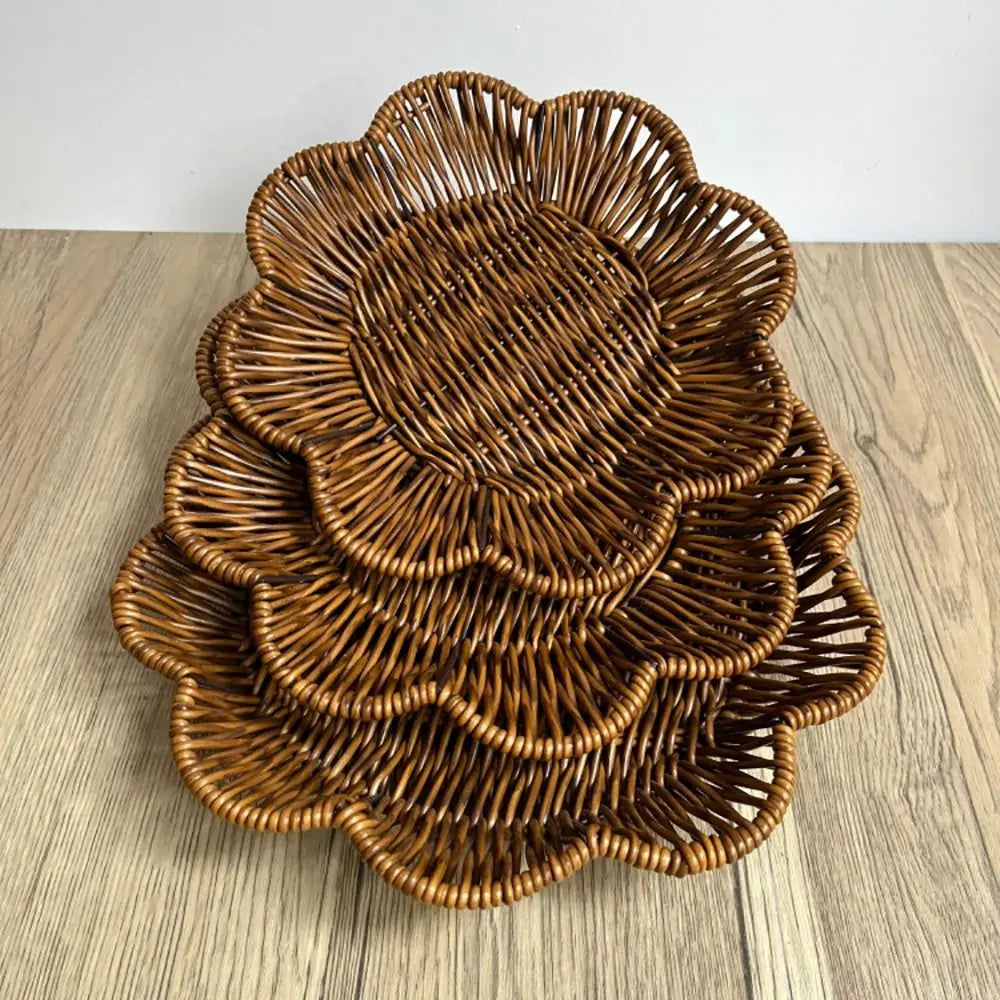 Hand-woven bread tray on a table