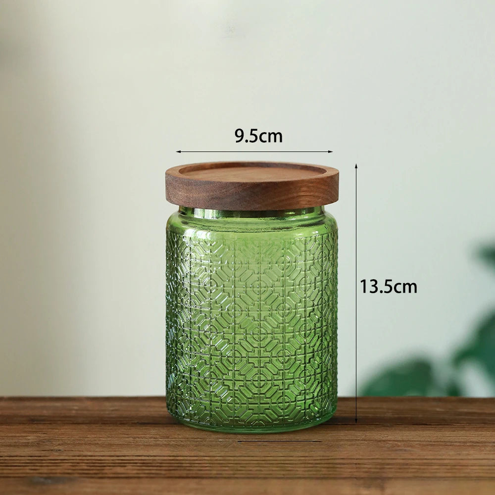 Glass Kitchen Storage Jar with Wood Lid