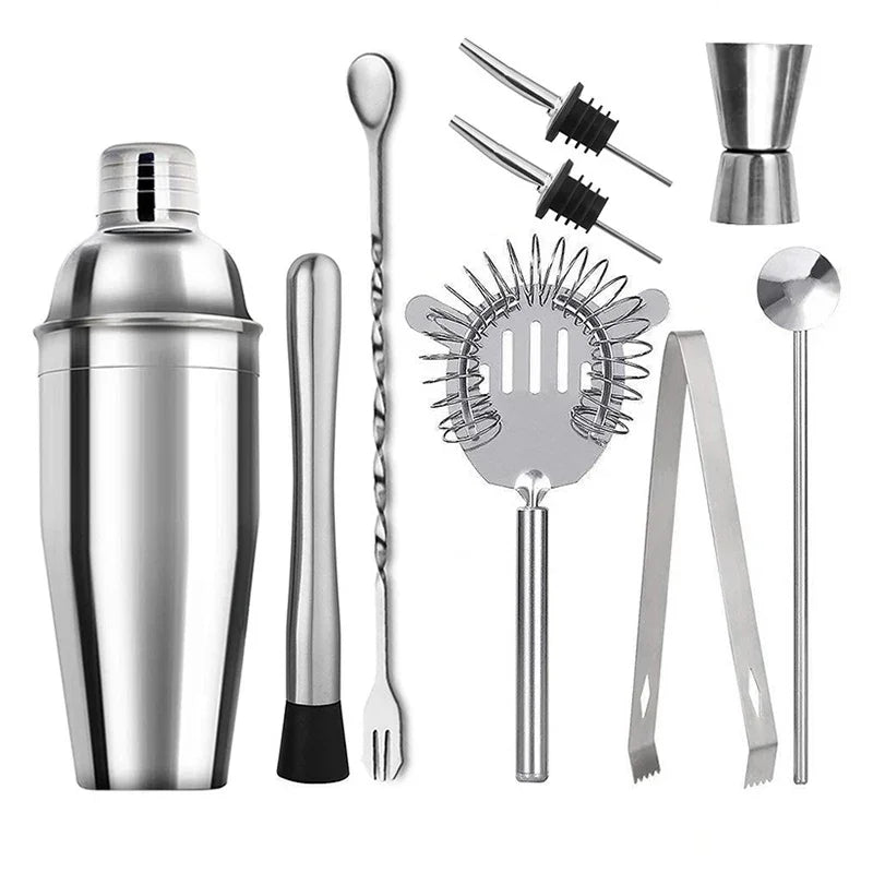 Stainless steel cocktail shaker set with storage bag