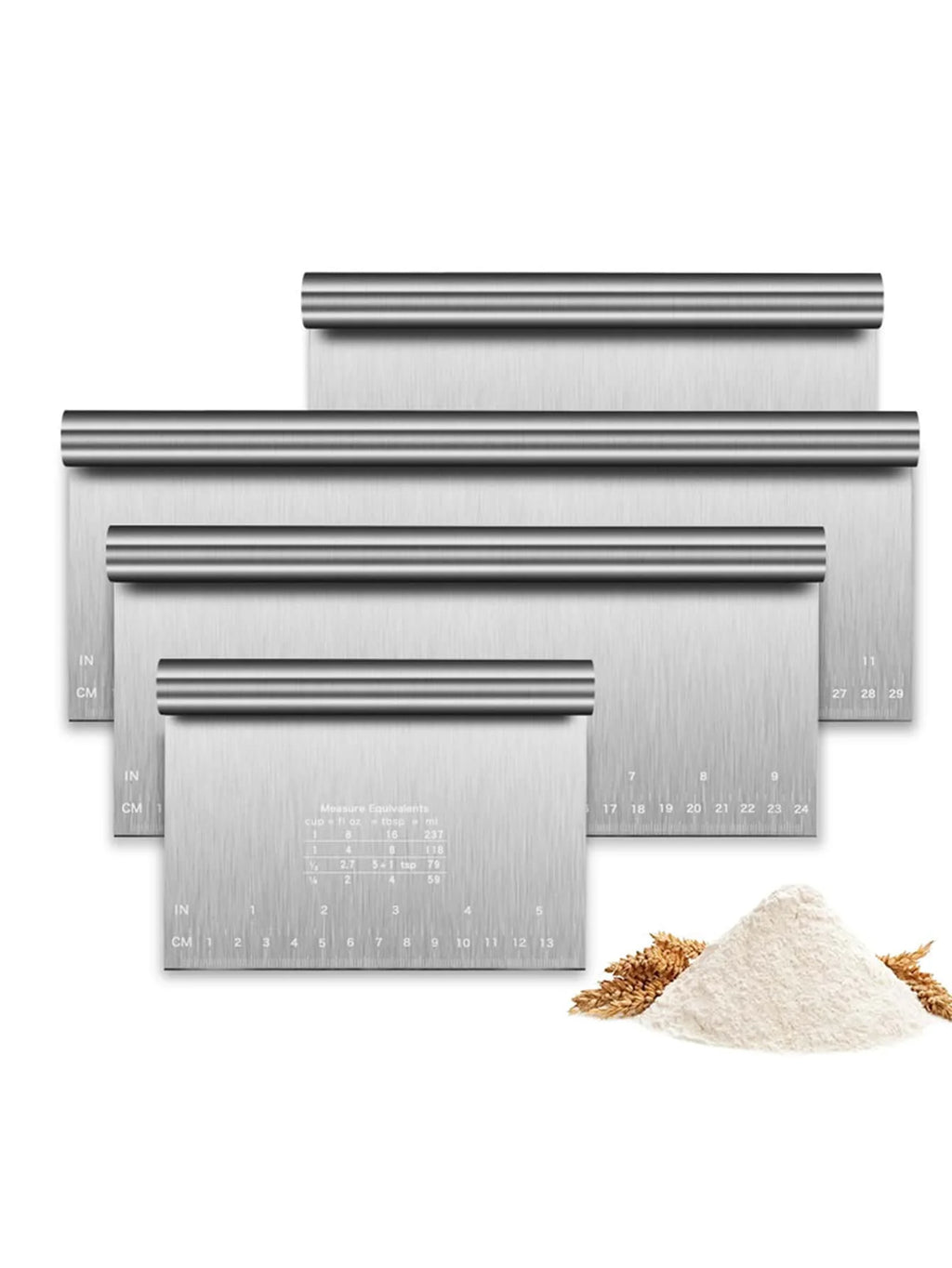 Stainless steel bench scrapers in four sizes