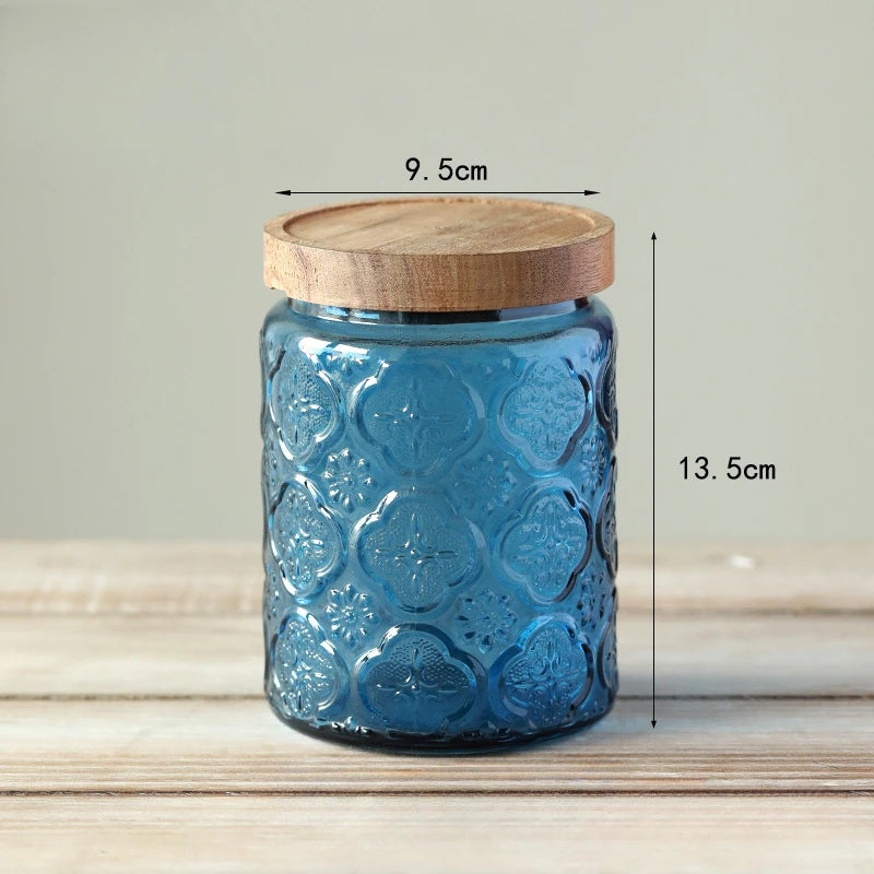Glass Kitchen Storage Jar with Wood Lid