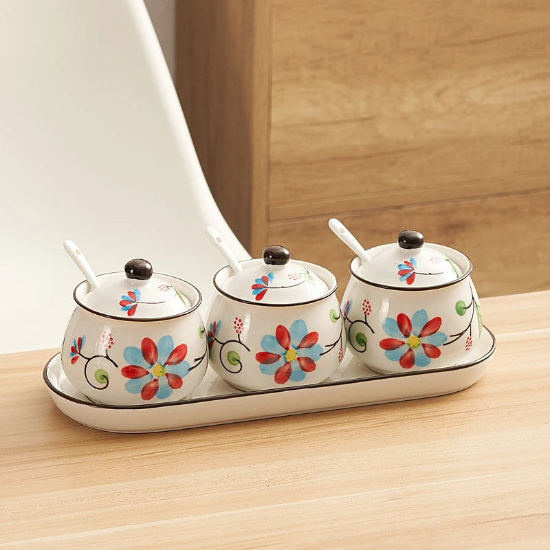 Hand-Painted Ceramic Spice Set