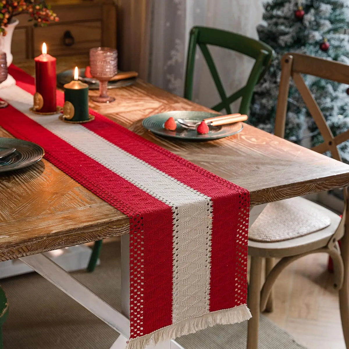 Tasselled Cotton Linen Table Runner