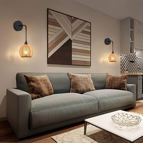 Applique murale bohème en rotin | Lampe murale tressée à la main pour chambre et salon