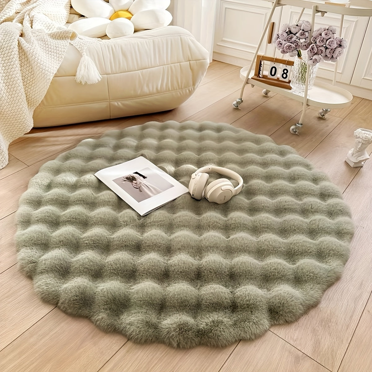Tapis rond douillet en fausse fourrure Cloud Comfort | Tapis circulaire doux et moelleux