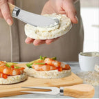Bamboo charcuterie board set in use