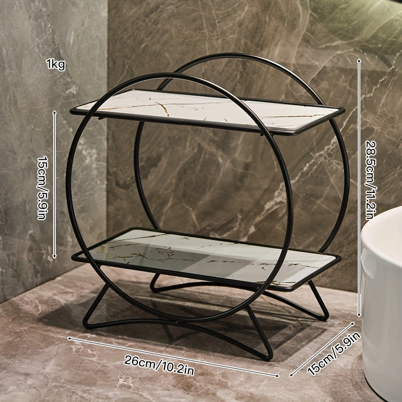 Organisateur de salle de bain à deux niveaux avec base oreilles de chat | Étagère élégante en métal pour cosmétiques et soins de la peau