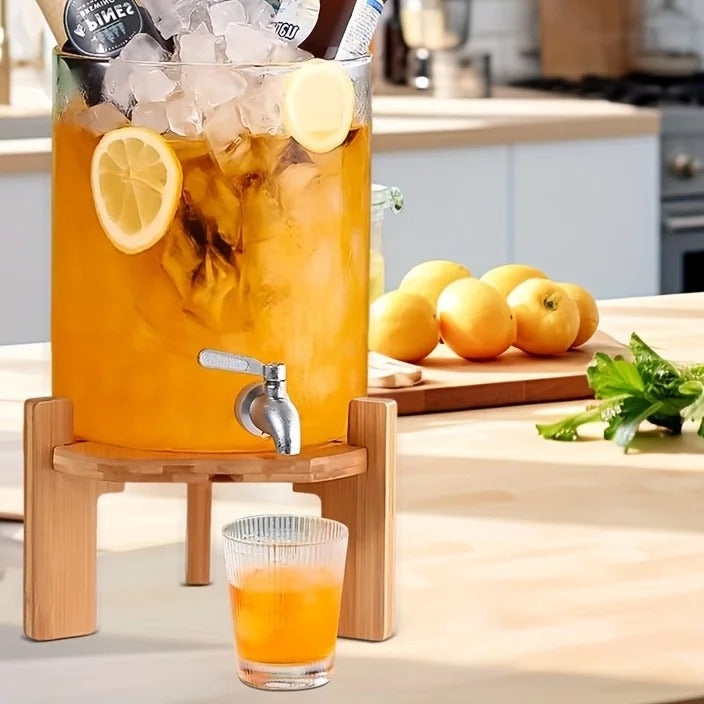 Glass beverage dispenser on a kitchen counter