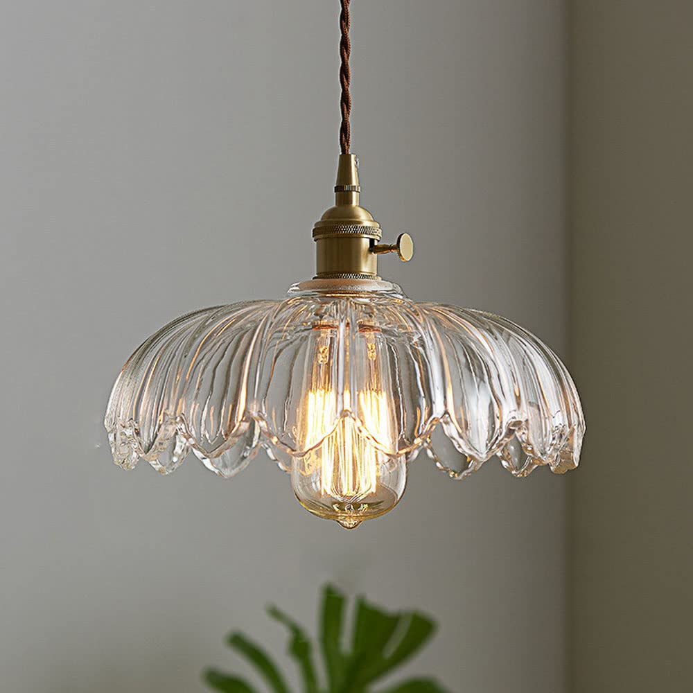 Suspension florale vintage | Luminaire suspendu en verre coloré