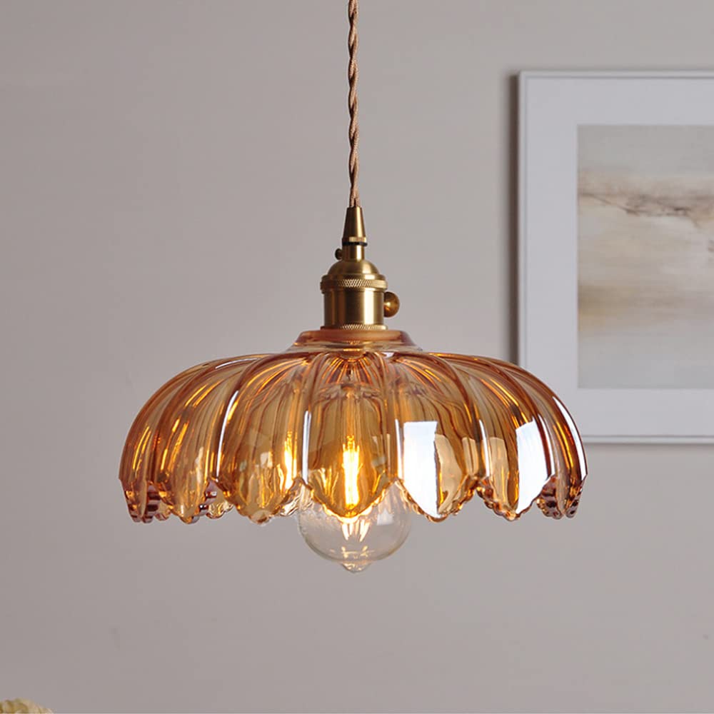 Suspension florale vintage | Luminaire suspendu en verre coloré