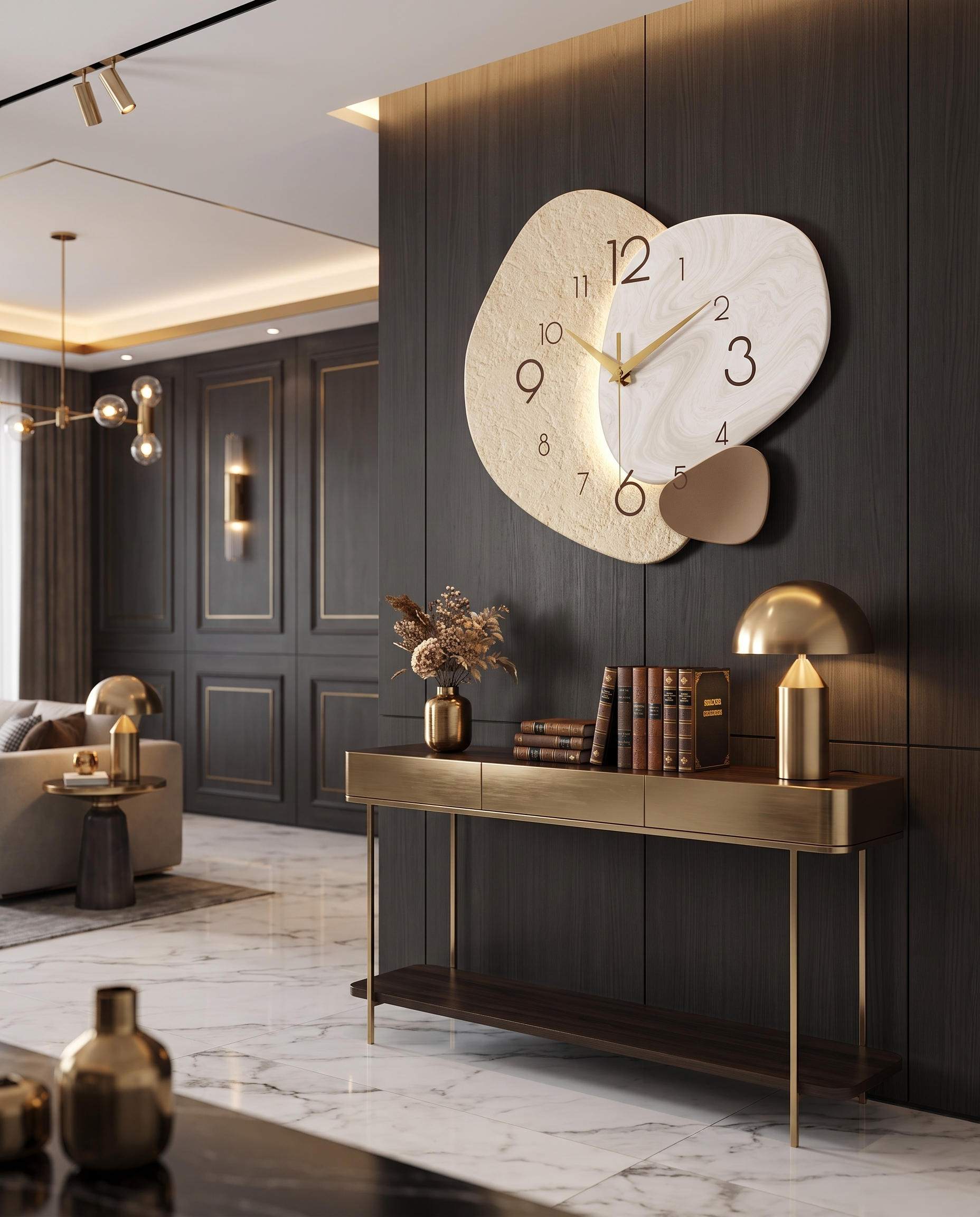 TempoStone wall clock styled in a modern living room