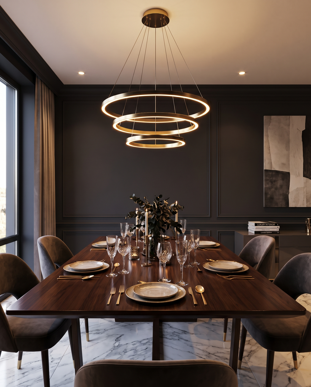 Zenith Glow chandelier styled above a dining table