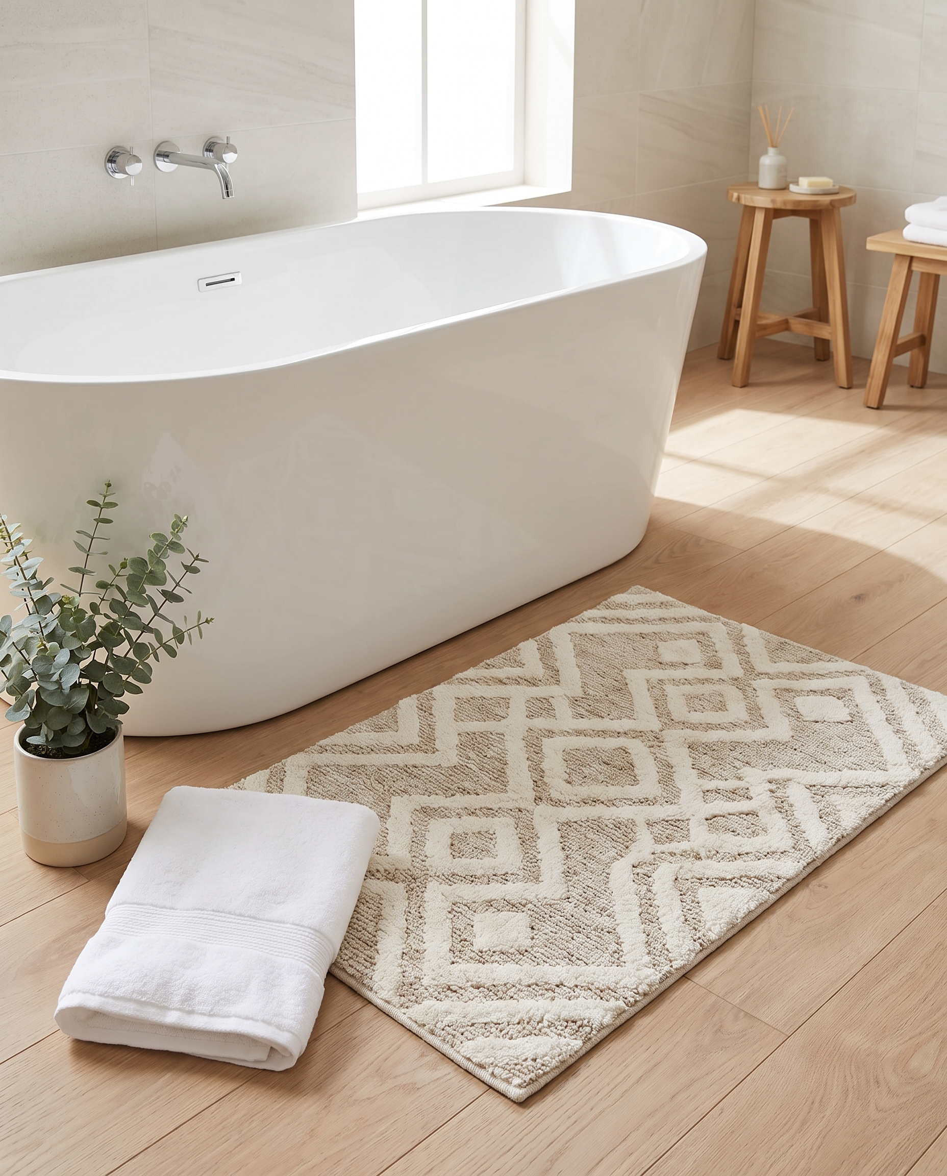 Bath mat styled in a modern bathroom