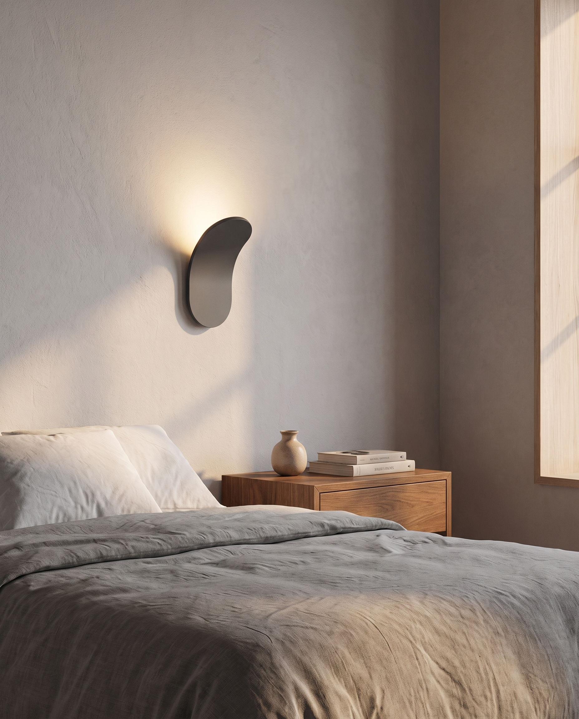 Modern Nordic wall lamp styled beside a bed