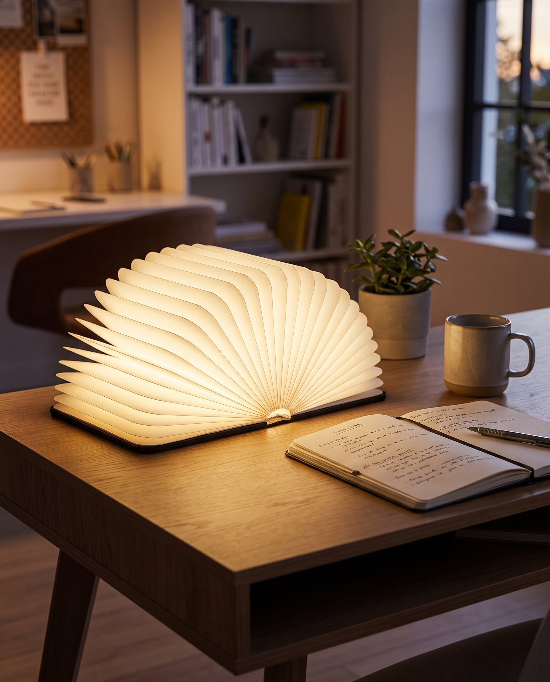 Lumibook foldable table lamp styled on a desk