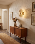Nordic vintage glass wall sconce styled in a hallway