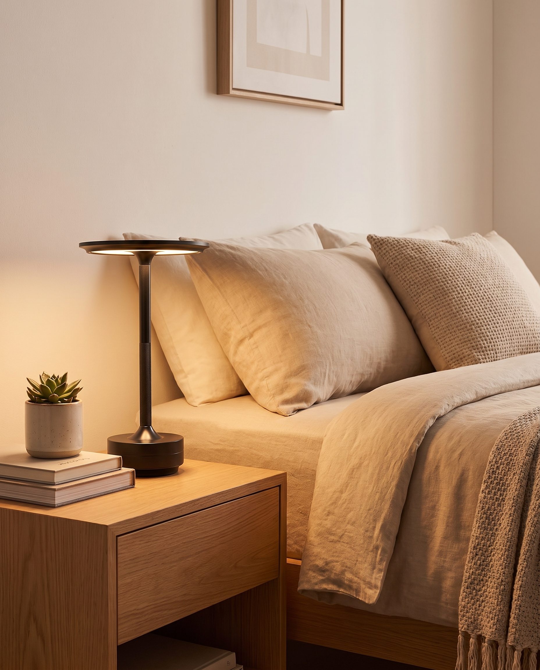Rechargeable touch desk lamp styled on a nightstand
