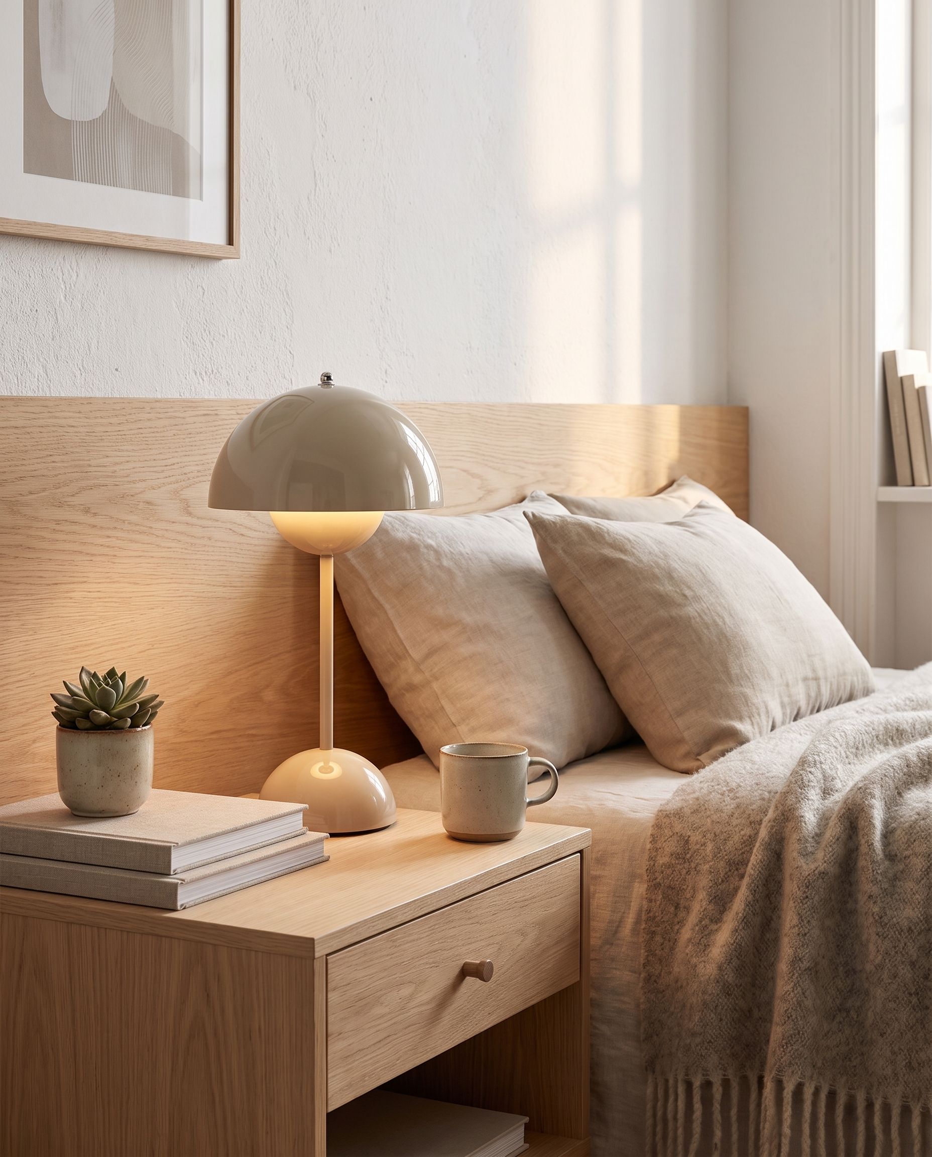 Modern touch table lamp styled on a nightstand