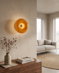 Bauhaus donut lamp styled on a modern side table