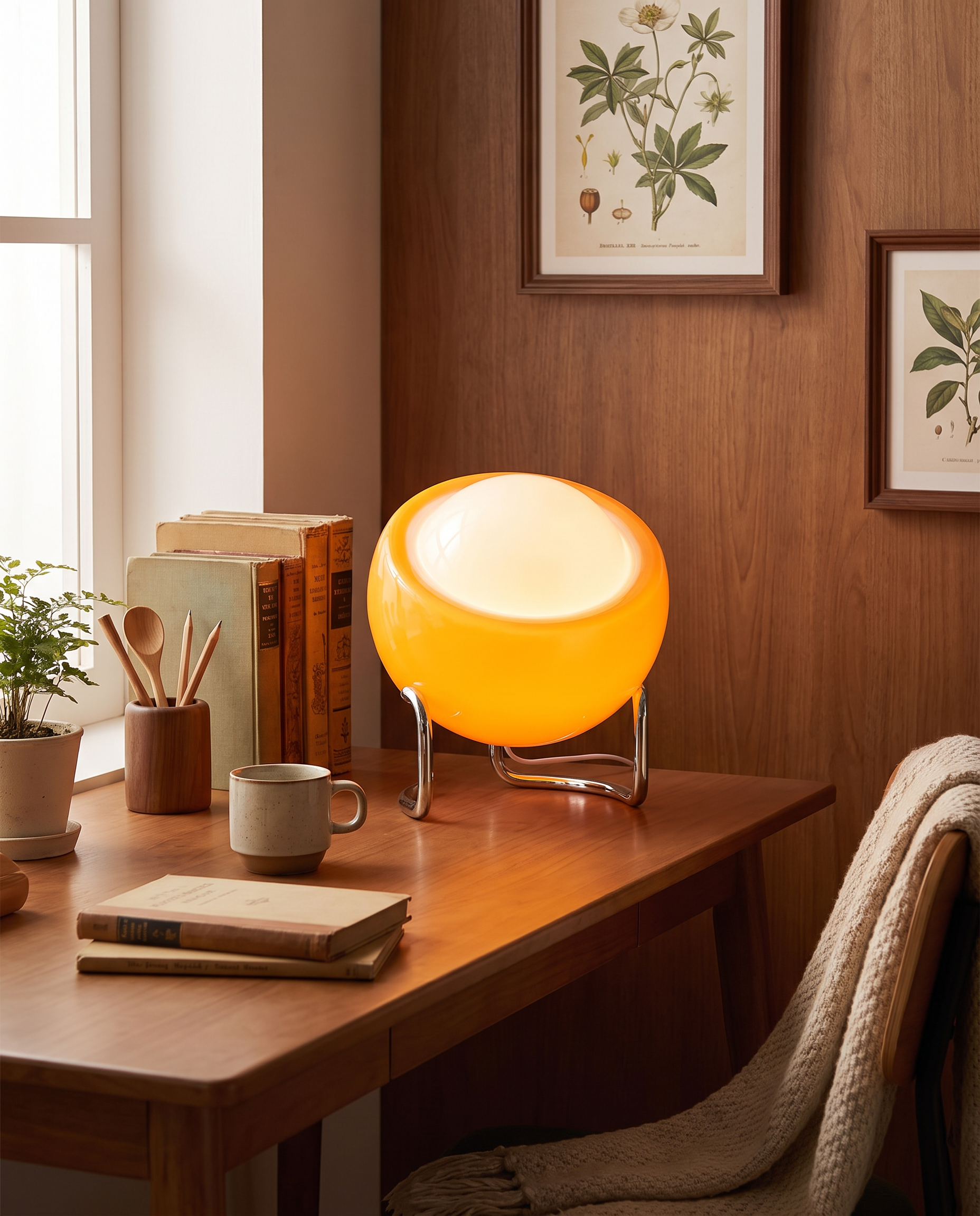 Bauhaus retro glass table lamp styled on a study desk