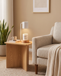 Japanese minimalist candle warmer lamp styled beside an armchair