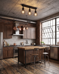 Vintage industrial 3-light ceiling spotlight styled in a kitchen